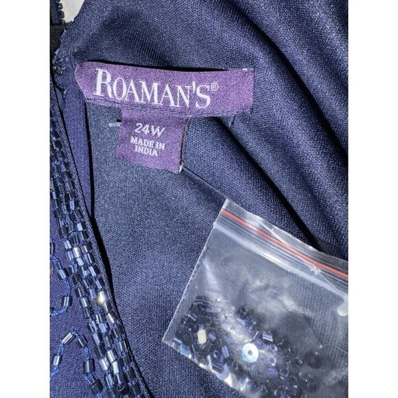 Roaman's 24W Navy Sequin Beaded V-Neck Lined Layers Sleeveless Below Knee Dress - Picture 6 of 6